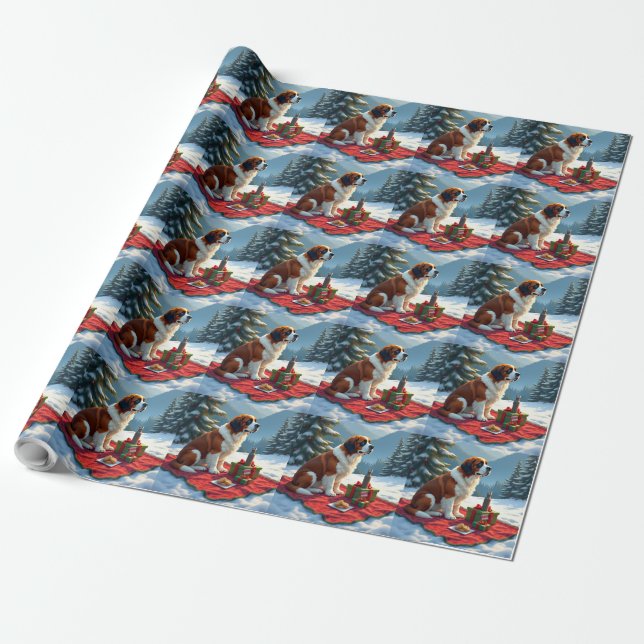 St. Bernard Vinterpicknick Julmålning Presentpapper (Utrullad)