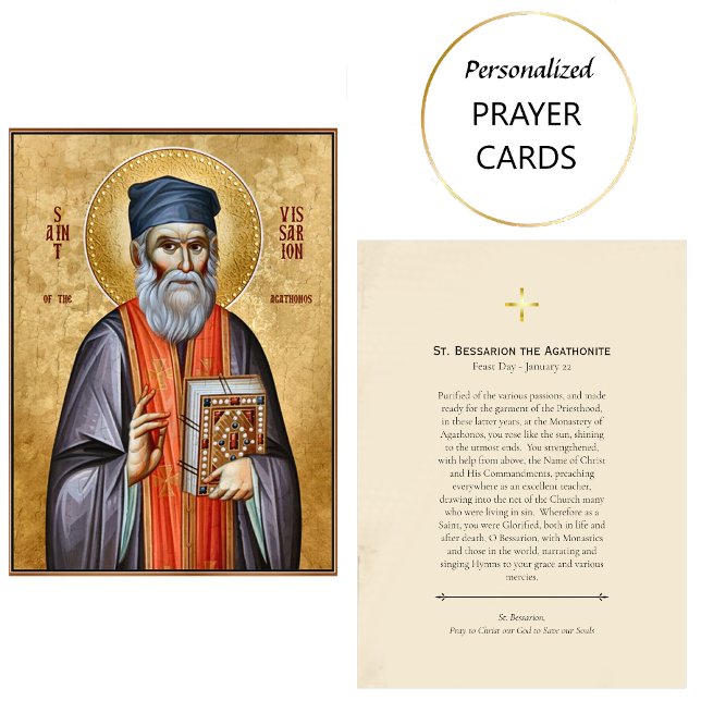 St. Bessarion the Agathonite Orthodox Prayer Card  Placeringskort (Skapare uppladdad)