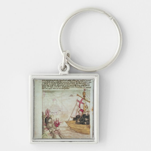 St. Brendan i hans frakt Fyrkantig Silverfärgad Nyckelring (Framsidan)