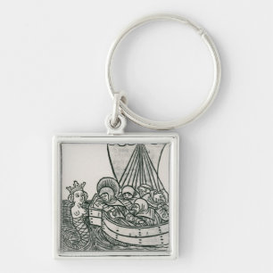 St. Brendan och siren Fyrkantig Silverfärgad Nyckelring
