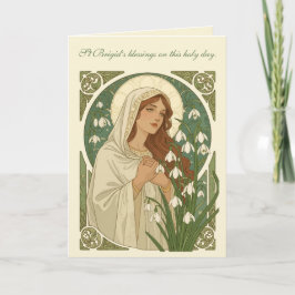 St Brigid Art Nouveau Halo and Snowdrops Kort