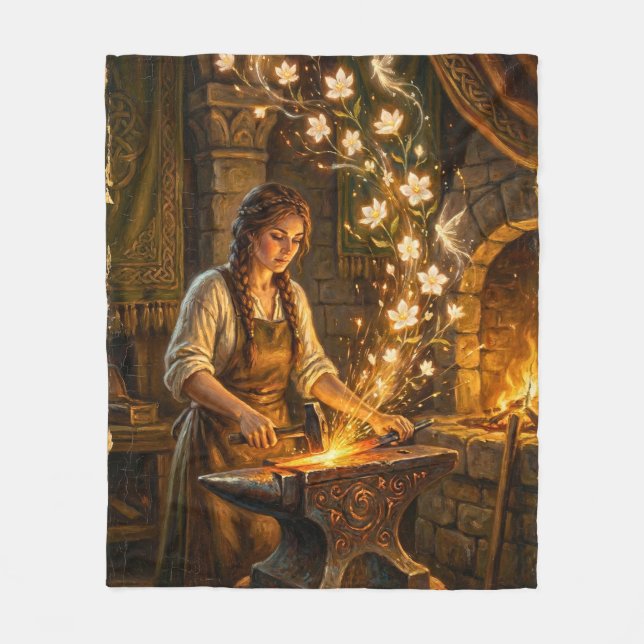 St Brigid Blacksmith Fairies Flowers Fantasy Art Fleecefilt (Framsidan)