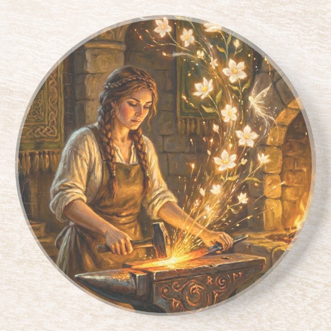 St Brigid Blacksmith Fairies Flowers Fantasy Art Underlägg (Framsidan)