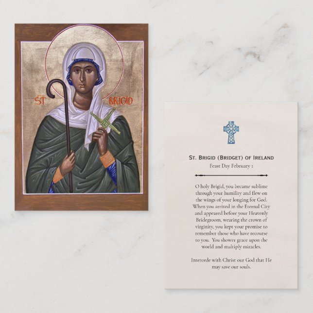 St. Brigid (Bridget) of Ireland Prayer Card Placeringskort (Fram/baksida)
