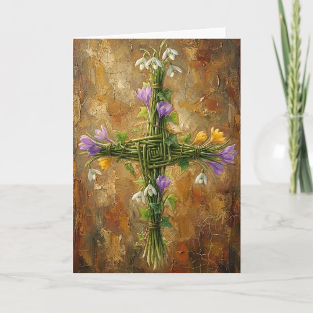 St Brigid Cross Green Rushes Crocus Imbolc Art Kort (Framsida)