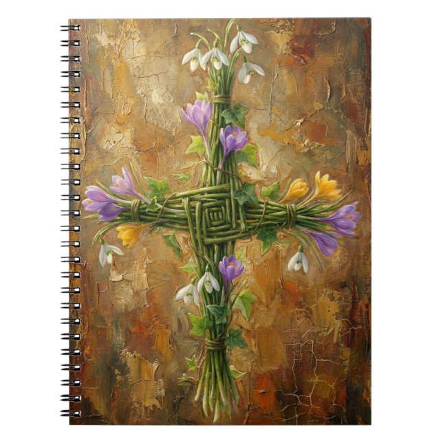 St Brigid-kors Gröna ruskor Krokus Imbolc konst Anteckningsbok (Framsidan)