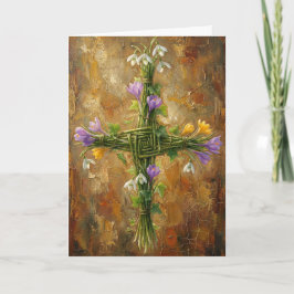 St Brigid-kors Gröna ruskor Krokus Imbolc konst Kort