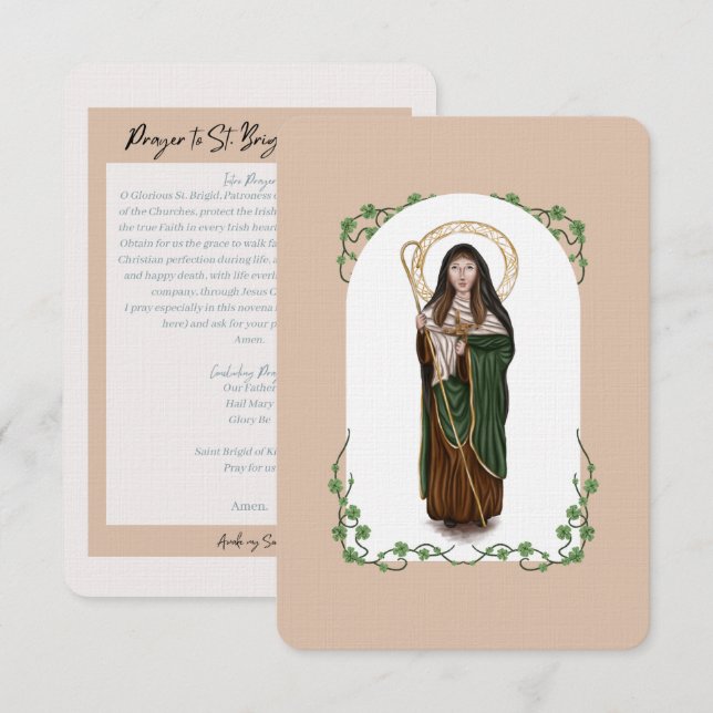 St. Brigid of Kildare Novena Card Tack Kort (Fram/baksida)