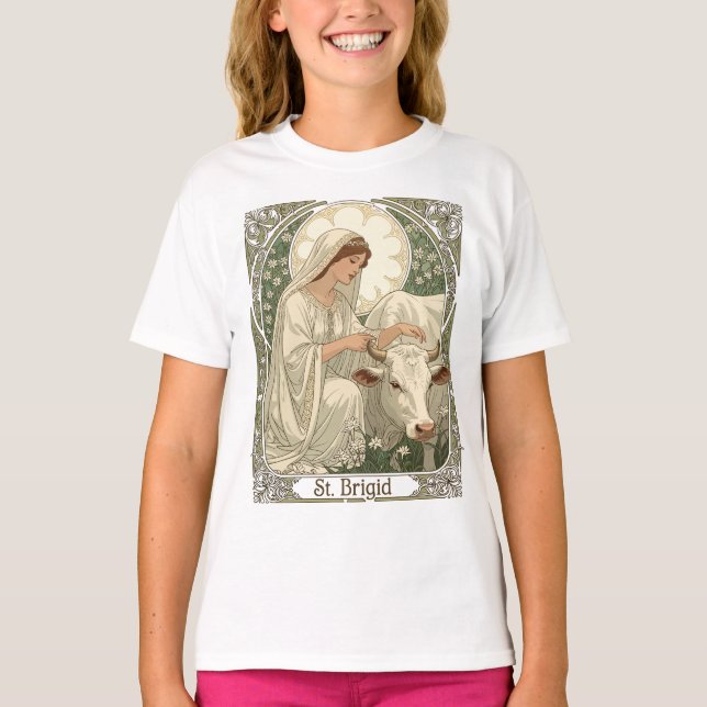 St Brigid Patroness Saint Of Ireland With White Co T Shirt (Framsida)