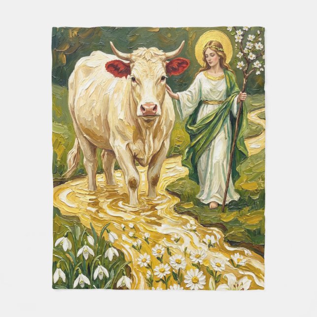 St. Brigid & The White Cow (Imbolc) Fleecefilt (Framsidan)