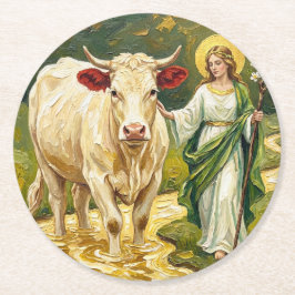 St. Brigid & The White Cow (Imbolc) Underlägg Papper Rund