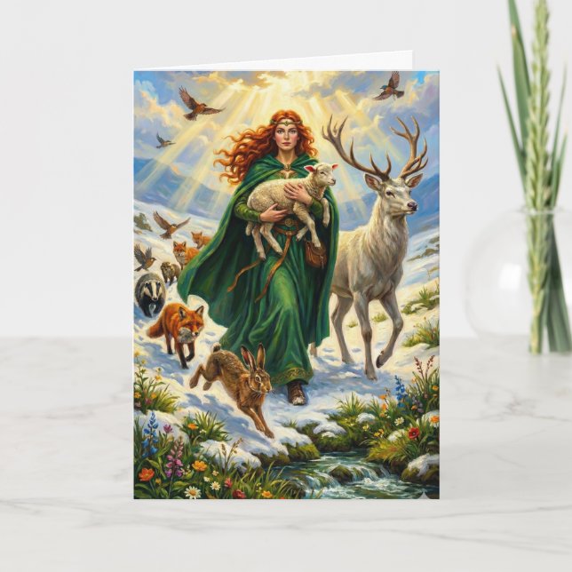 St Brigid Vårgudinna Skogs Djur Imbolc Kort (Framsida)
