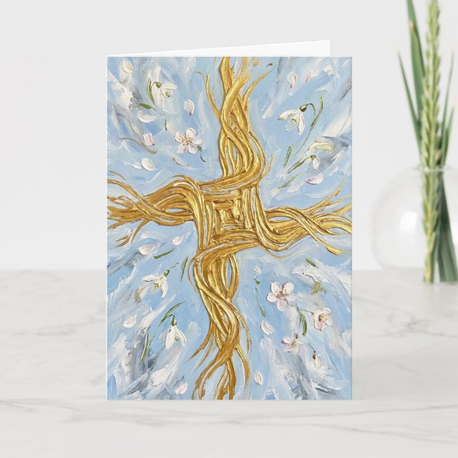 St Brigid's Cross Snowdrops Golden Imbolc Art Kort (Framsida)