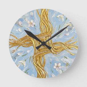 St Brigid's Kors Snödropar Gylden Imbolc Konst Rund Klocka