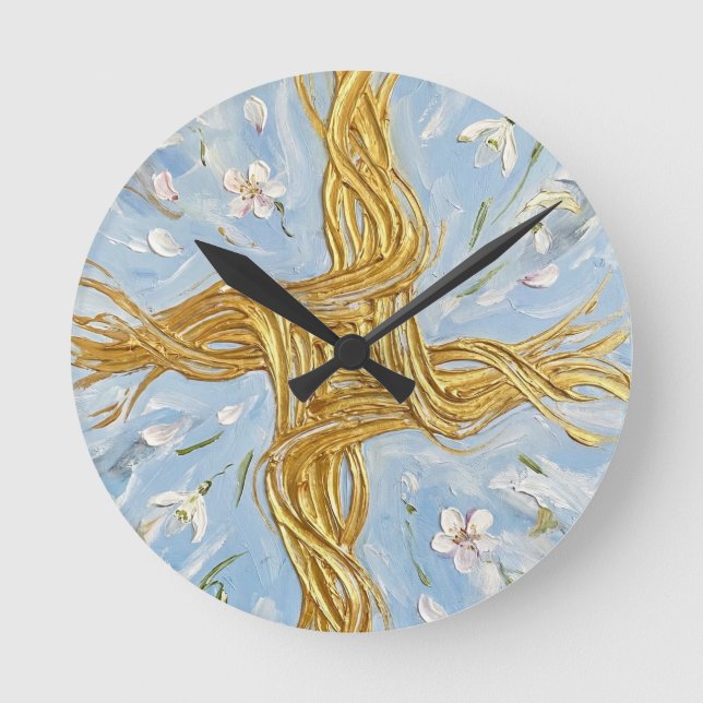 St Brigid's Kors Snödropar Gylden Imbolc Konst Rund Klocka (Framsida)