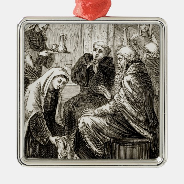 St. Brigit som underhåller en biskop, från Julgransprydnad Metall (Framsidan)