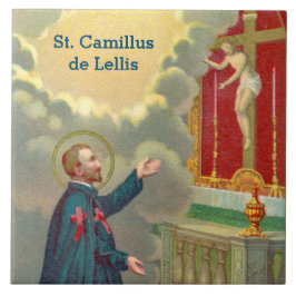 St. Camillus Praying före en Crucifix (M 020) Kakelplatta