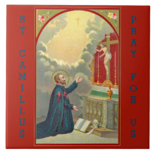 St. Camillus Praying före en Crucifix (M 020) Kakelplatta