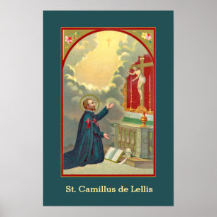 St. Camillus Praying före en Crucifix (M 020) Poster