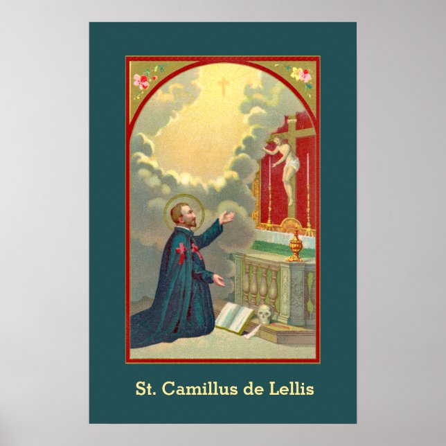 St. Camillus Praying före en Crucifix (M 020) Poster (Framsidan)
