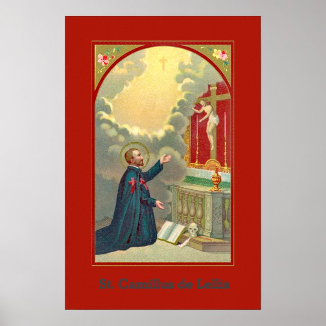 St. Camillus Praying före en Crucifix (M 020) Poster (Framsidan)