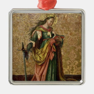 St. Catherine av Alexandria (olja på panel) 2 Julgransprydnad Metall