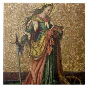 St. Catherine av Alexandria (olja på panel) 2 Kakelplatta