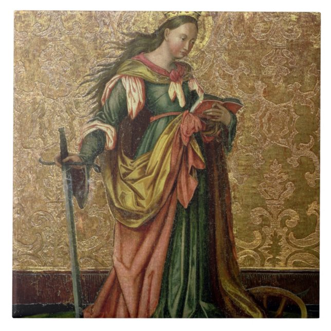 St. Catherine av Alexandria (olja på panel) 2 Kakelplatta (Framsidan)