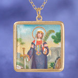 St. Catherine från Alexandria i Egyptiska Dress Guldpläterat Halsband<br><div class="desc">En ovanlig representation av St. Catherine från Alexandria (c. 287-c. 305), jungfrumartyr känd för sin vältalighet och erusion, i egyptisk klänning. Hon är skyddshelgon för flickor och ogifta kvinnor, studenter och lärare, sjuksköterskor, bibliotekarier, advokater och konstnärer som arbetar med hjul. Feast: 25 november NOTE WELL: Bilden är inte pixelerad. De...</div>