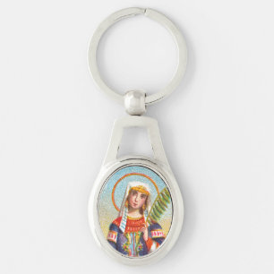 St. Catherine från Alexandria i Egyptiska Dress Ovalt Silverfärgad Nyckelring