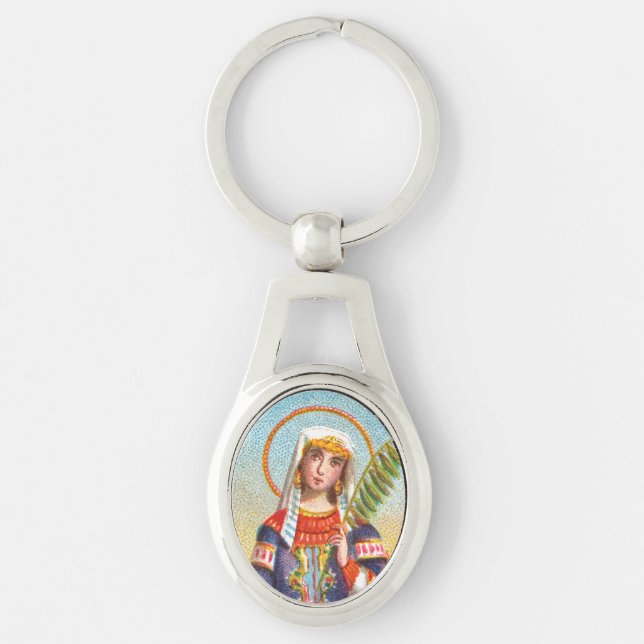 St. Catherine från Alexandria i Egyptiska Dress Ovalt Silverfärgad Nyckelring (Framsidan)
