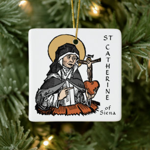 St. Catherine of Siena med Crucifix-Topped Heart Julgransprydnad Keramik