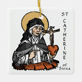 St. Catherine of Siena med Crucifix-Topped Heart Julgransprydnad Keramik