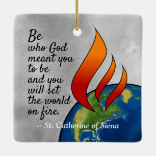 St. Catherine of Siena med Crucifix-Topped Heart Julgransprydnad Keramik
