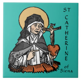 St. Catherine of Siena med Crucifix-Topped Heart Kakelplatta