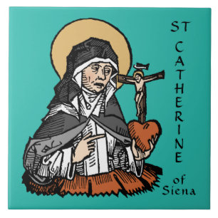 St. Catherine of Siena med Crucifix-Topped Heart Kakelplatta