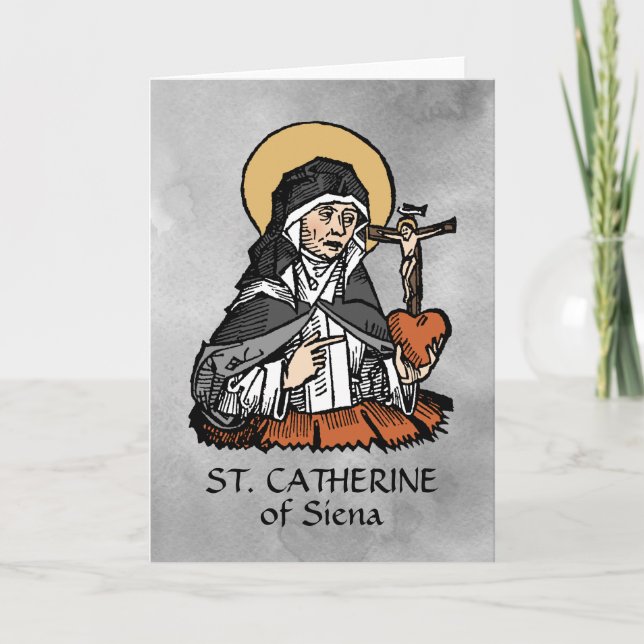 St. Catherine of Siena med Crucifix-Topped Heart Kort (Framsida)
