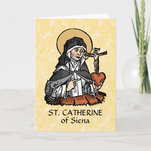 St. Catherine of Siena med Crucifix-Topped Heart Kort (Framsida)
