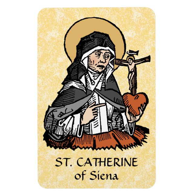 St. Catherine of Siena med Crucifix-Topped Heart Magnet (Vertikal)