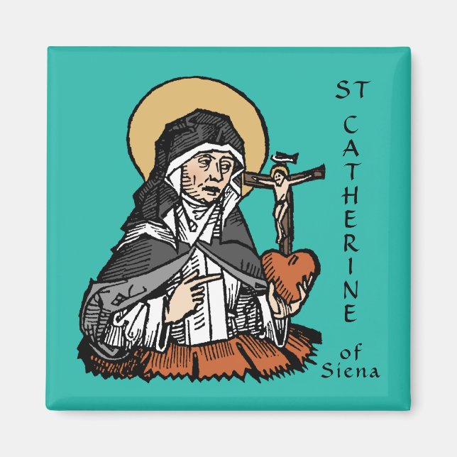 St. Catherine of Siena med Crucifix-Topped Heart Magnet (Framsidan)
