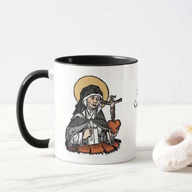 St. Catherine of Siena med Crucifix-Topped Heart Mugg (Med munk)