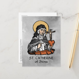 St. Catherine of Siena med Crucifix-Topped Heart Vykort