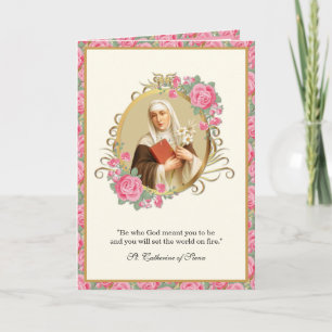 St. Catherine of Siena Religiösa Prayer Rosa ros Kort
