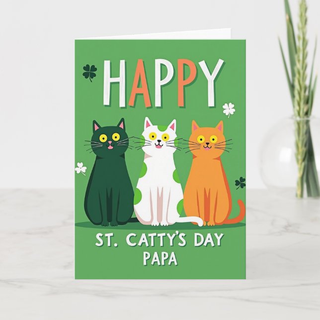 St Cattys Day Papa Cat Card Kort (Framsida)