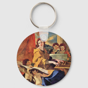 St Cecilia av Poussin Nicolas (bäst kvalitets-) Nyckelring