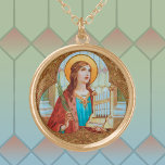 St. Cecilia of Rom (BK 003) Guldpläterat Halsband<br><div class="desc">Image Kredit (BK 003): Antique image of St. Cecilia of Rom from a late 1800-tal-1800-tidigt chromolithographic devotional print,  ursprungligen publicerad av B. Kühlen,  Mönchengladbach,  Tyskland,  från designerns privata samling av religiösa ephemera.   Feast: 22 november</div>