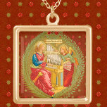 St. Cecilia of Rom (SNV 36) Guldpläterat Halsband<br><div class="desc">I denna fantastiska bild sitter St Cecilia (300-talet) vid ett piporgan. En ängel fungerar som kalkant och fungerar som sina bälgar. En rulla på latin mellan de två figurer lyder: " Cantate Domino et Benedicite nomini ejus" som översätter " Sjunga till Herren och välsignar Hans namn (Psalm 95:2)". Image Kredit...</div>