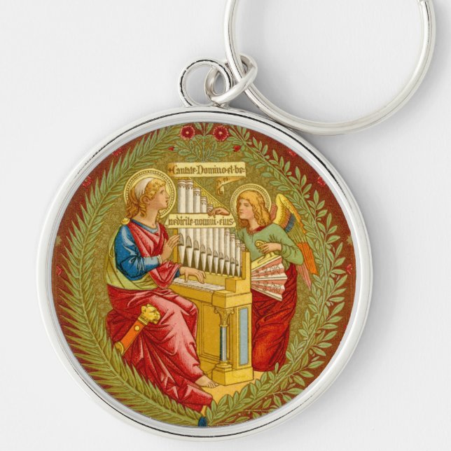 St. Cecilia of Rom (SNV 36) Rund Silverfärgad Nyckelring (Framsidan)