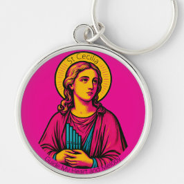 St Cecilia Pop Art Keyring Rund Silverfärgad Nyckelring
