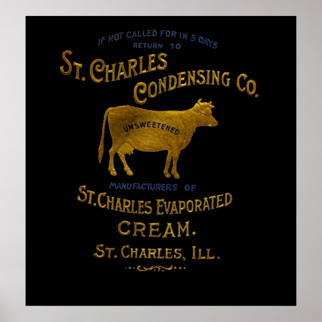 St Charles Illinois DAIRY COW MJÖLK CREAM 1899 Poster (Framsidan)